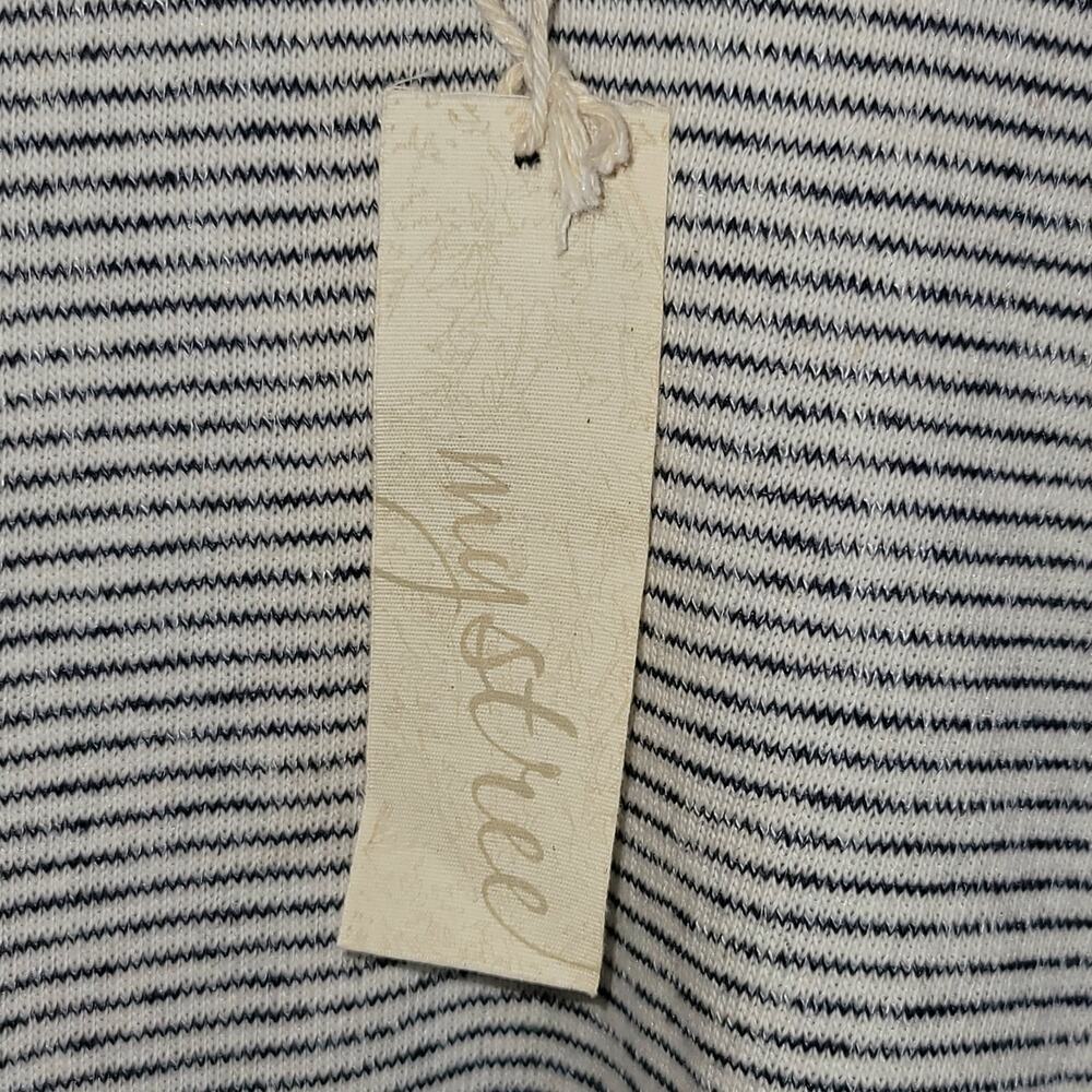 Mystree Tunic Sweater Top Long Sleeve Stripe Large White Navy Knit Mix Media - Picture 6 of 10